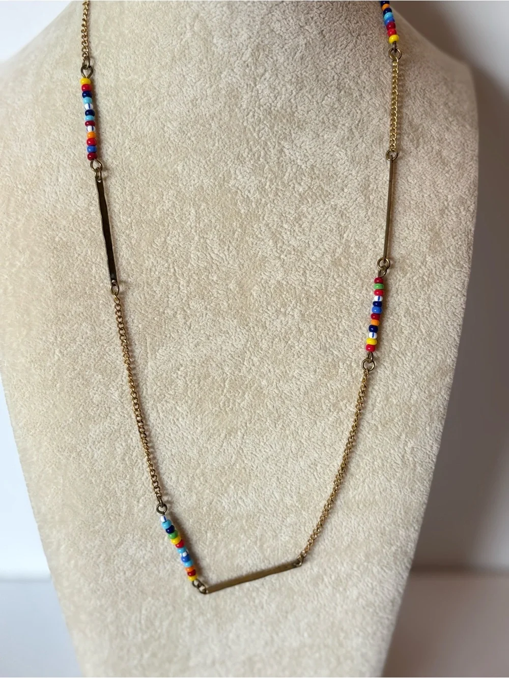 Rainbow Seed Bead Necklace & Bracelet Set Gold Chain Layered Jewelry